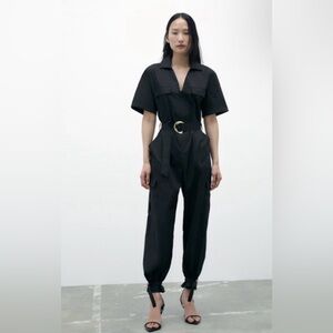 NWT: ZARA Buckled Poplin Jumpsuit